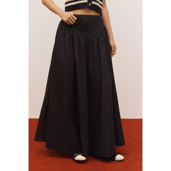 Anthropologie Maeve Drop-Waist A-Line Maxi Skirt Black 8 - Picture 3 of 4